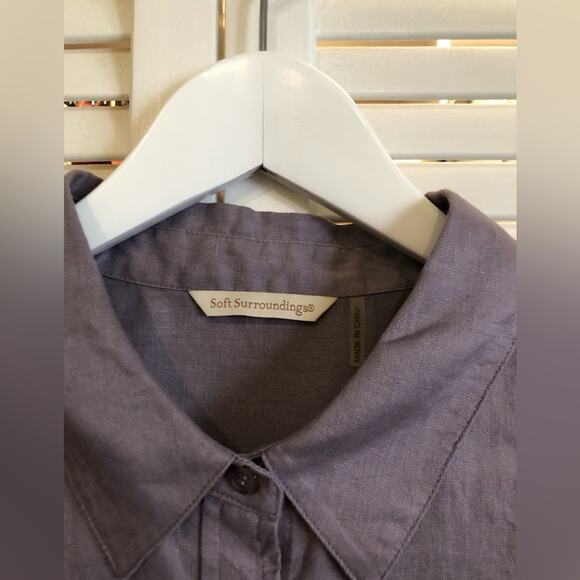 Soft Surroundings Purple Go To Linen Button Down Blouse - Picture 3 of 3